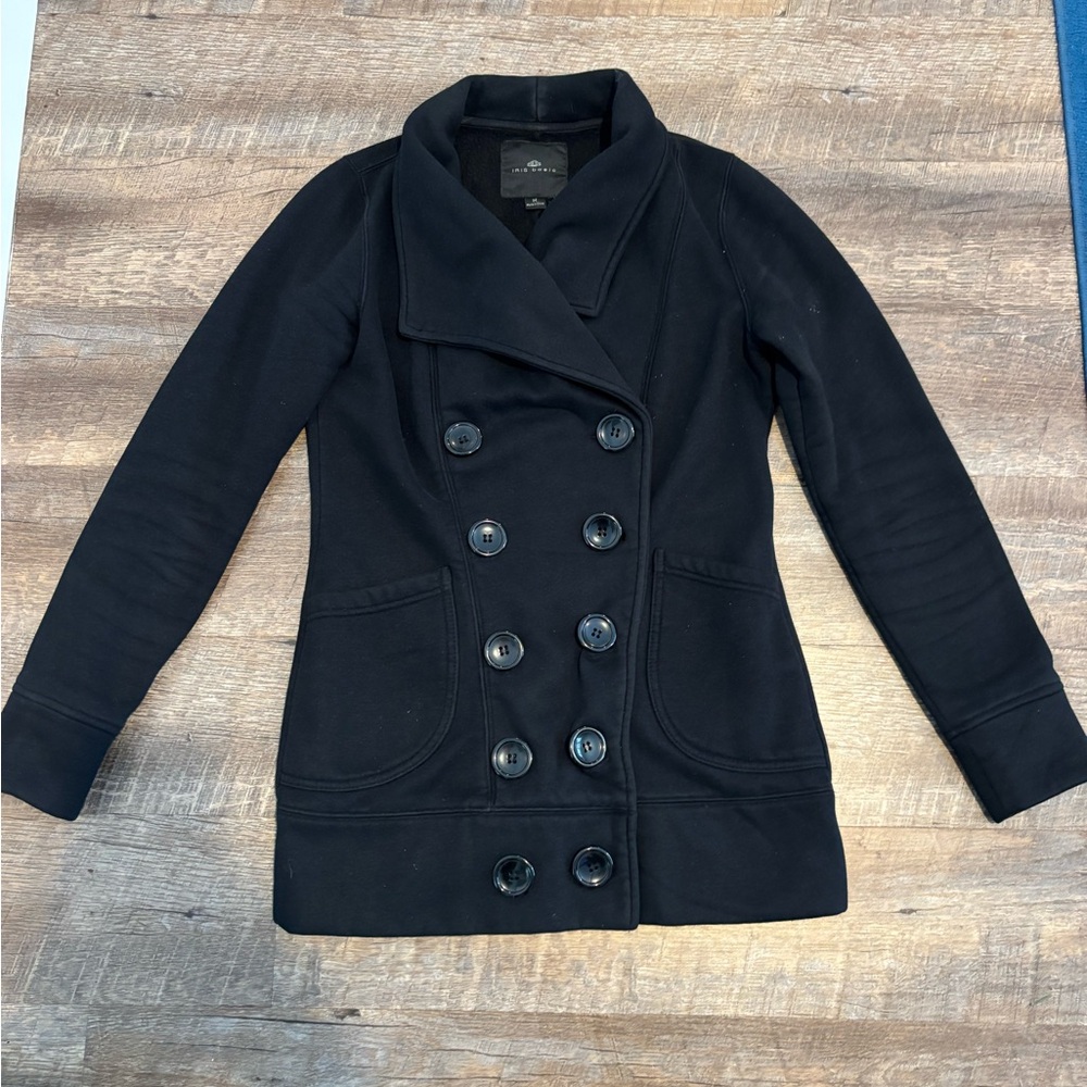 Iris Basic Black Double-Breasted Pea Coat Sweatshirt Jacket M